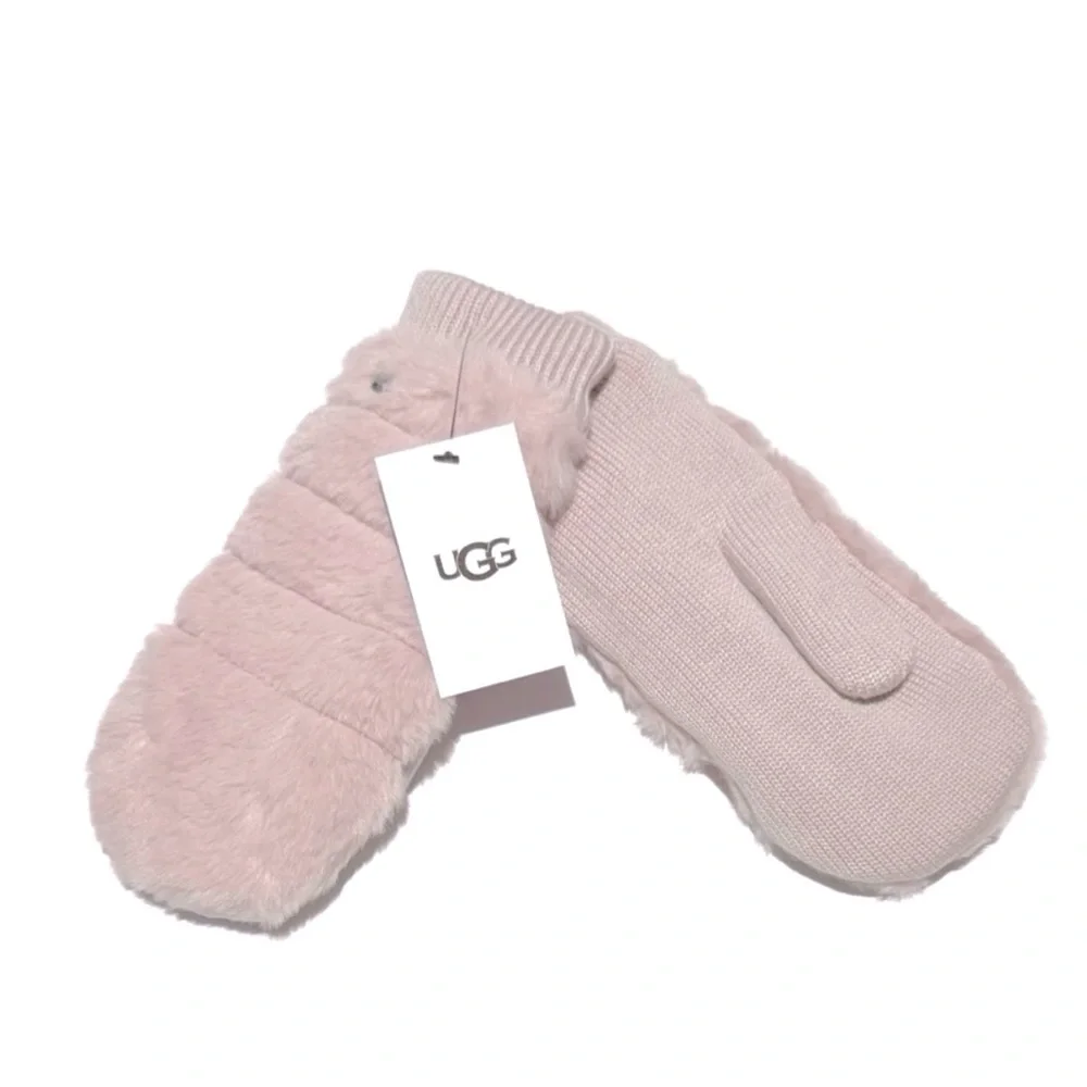 UGG Pink Lush Faux Fur Mittens NWT